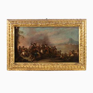 Sconosciuto, Scena di battaglia, XVIII secolo, Olio su tela, In cornice