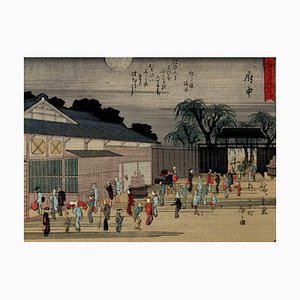 After Utagawa Hiroshige, Kyoka-Tokaido, Gravure sur Bois Originale, 1925