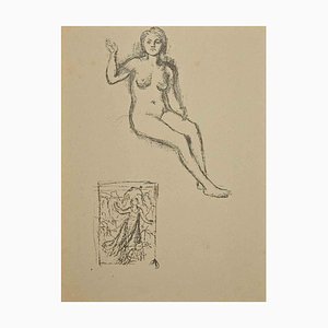 Pierre Puvis de Chavannes, desnudo, litografía original, finales del siglo XIX