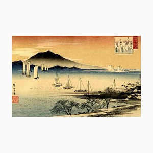 Nach Utagawa Hiroshige, Sunset in Yabase, Original Holzschnitt, 1920er