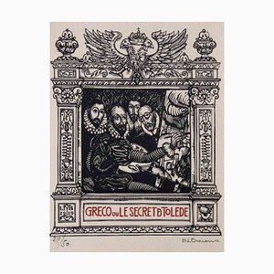 Grabado en madera original de Henri Louis Bracons, Greco ou le secret de Tolede, 1918