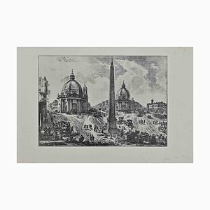 After Giuseppe Vasi, Piazza del Popolo, Original Etching, 18th Century