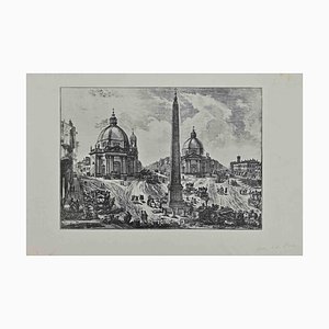 D'après Giuseppe Vasi, Piazza del Popolo, Gravure à l'Eau-Forte, 18ème Siècle