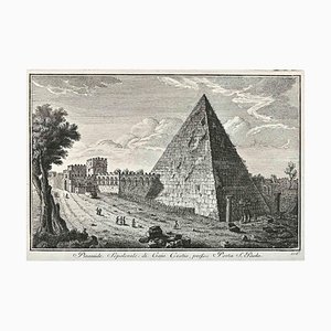 Grabado de Giuseppe Vasi, Piramide, Porta S.Paolo, siglo XVIII