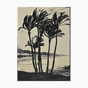Unknown, Palm Trees, Original Ink Drawing, 1913