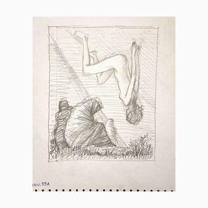 Leo Guida, Nu Suspendu, Dessin Original au Crayon, 1970