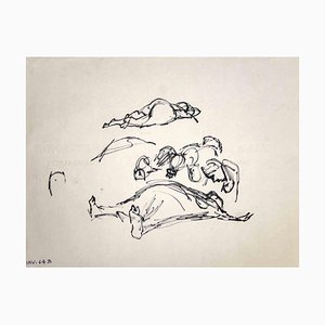 Leo Guida, Posing Figures Sketch, Original Black Marker Drawing, 1970s
