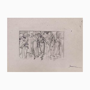 Pierre Georges Jeanniot, Dance Party, Original Pencil on Paper, Early 20th Century