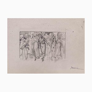 Pierre Georges Jeanniot, Tanzparty, Original Bleistift auf Papier, Frühes 20. Jh