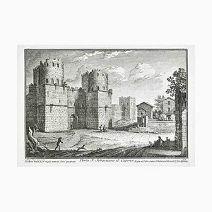 D'après Giuseppe Vasi, Porta S.Sebastiano, Gravure à l'Eau-Forte, Fin 18ème Siècle