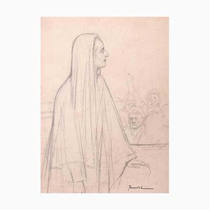 Pierre Georges Jeanniot, Figuras, dibujo original a lápiz sobre papel, principios del siglo XX