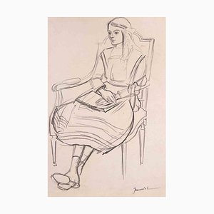 Pierre Georges Jeanniot, Femme au Repos, Dessin Original Crayon sur Papier, Début 20ème Siècle