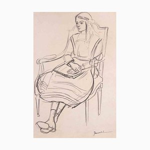 Pierre Georges Jeanniot, Woman at Rest, Disegno originale a matita su carta, inizio XX secolo