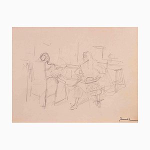 Pierre Georges Jeanniot, Figures, Dessin Original au Crayon sur Papier, Début du 20ème Siècle