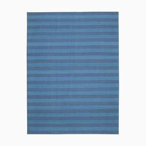 Blue Striped Wool Dhurrie Rug