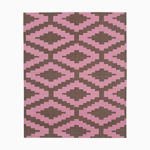 Pink Dhurrie Rug with Geometric Pattern