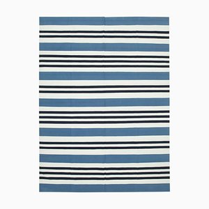 Blue Striped Wool Dhurrie Rug