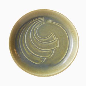 Graphic Green Danish Stoneware Bowl by Eva Staehr Nielsen for Saxbo, 1950s