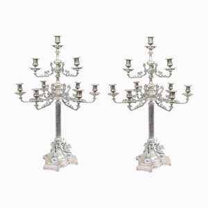 Large Victorian Silver Plate Candleholders, Set of 2