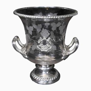 Victorian Etched Glass Silver Plate Campana Urn Tankard
