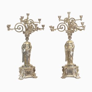 English Victorian Silver-Plated Candelabras, Set of 2