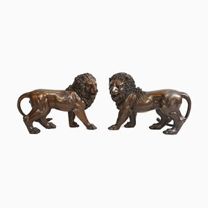 Figurines Lion en Bronze, Set de 2