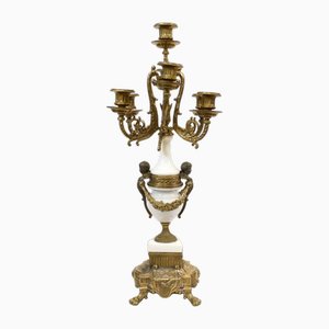 Candelabro dorato con dettagli in marmo, Francia