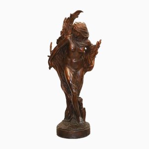 Figura Art Nouveau de bronce, estatua femenina desnuda