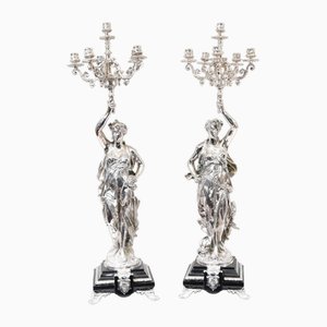 Silver Bronze Candleholders by Gregoire Figurines, Set of 2