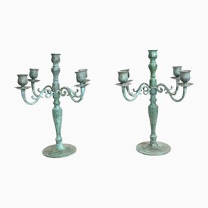 French Bronze Candleholders Verdis Gris, Set of 2