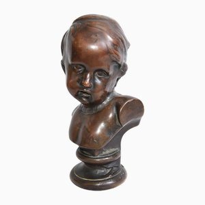 Statua classica in bronzo di un ragazzo con busto in bronzo