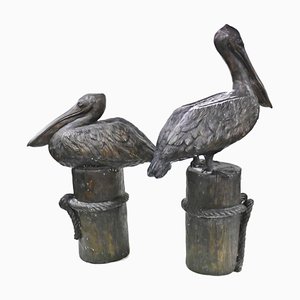 Large Bronze Pelicans Statues, Set of 2