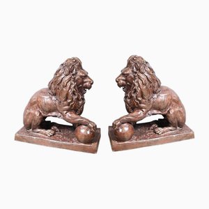 Große Bronze Löwenstatuen Medici Gatekeeper Lions, 2er Set