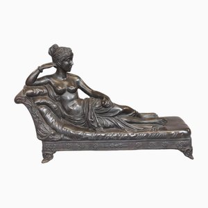 Statua di nudo femminile sdraiato in bronzo italiano Canova Venere vittoriosa