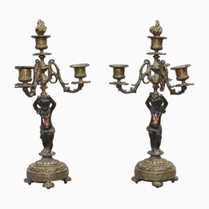 Französische Kerzenhalter aus Bronze, 2er Set