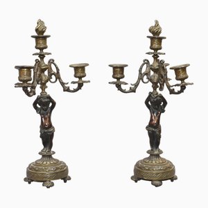 French Bronze Candleholders, Set of 2