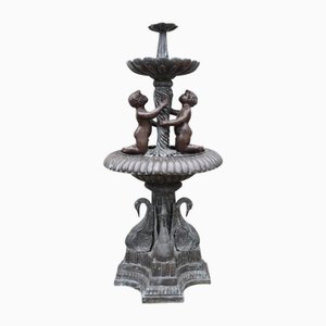 Bronze Cherub Fountain Classical French Verdis Gris Swan Tiered Base