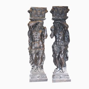 Large Bronze Atlas Male Figurines, Set of 2