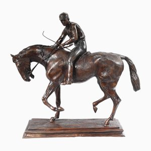 Big French Bronze Horse and Jockey Sculpture by Mene