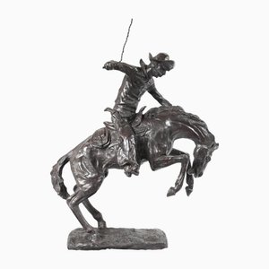 Estatua de bronce de caballo de Remington y vaquero Bronco Buster