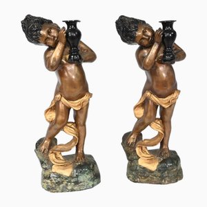 French Bronze Cherub Figurines, Set of 2