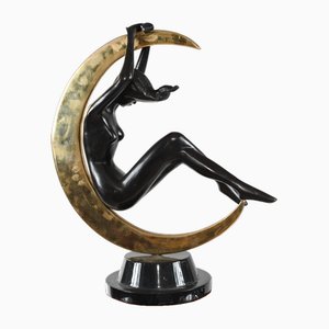 Figurine Art Nouveau Femme Lune Nue en Bronze