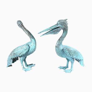 Bronze Pelican Birds Garden Statues, Set of 2