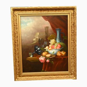 English Artist, Still Life with Fruit, 1980s, Oil on Canvas, Framed