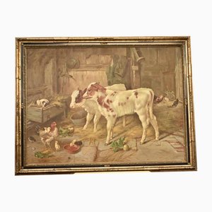 Victorian Artist, Farmyard Scene, 1980s, Oil on Canvas