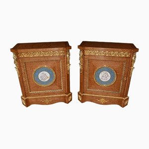 Empire Satinwood Cabinets with Sevres Plaques, Set of 2