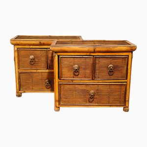 Antique Chinese Chest Drawers in Bamboo, 1880, Set of 2