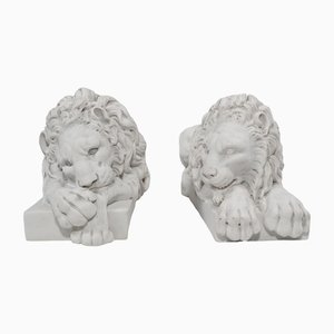 Italian Sleeping Lions in Stone, Set of 2