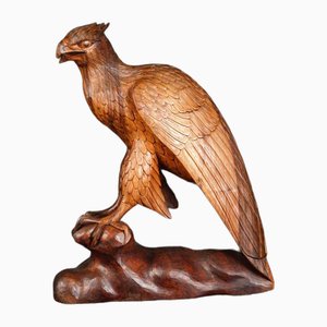 French Hand Carved Falcon Bird Statue