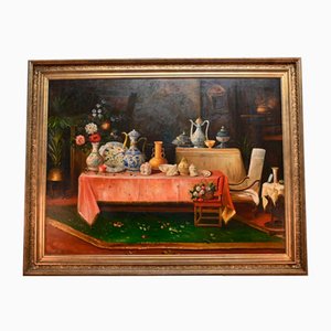 Spanish Artist, Granada Still Life Arabesque Interior, 1980s, Oil Painting, Framed